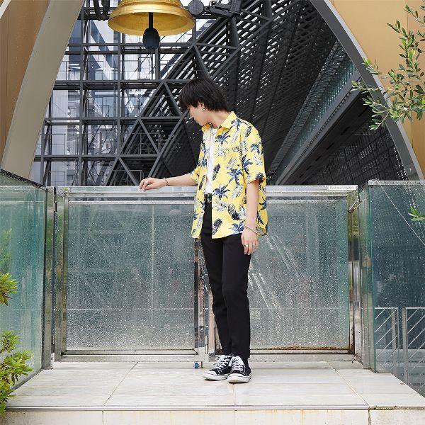 柄シャツ パイナップル柄 イエロー 夏 半袖 シャツ ダンス 衣装 ヒップ