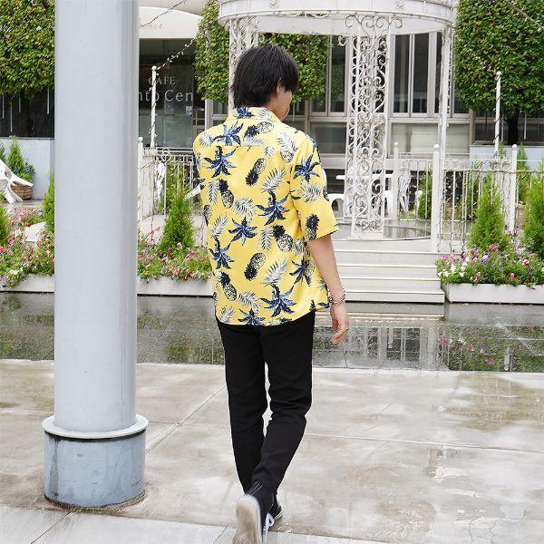 柄シャツ パイナップル柄 イエロー 夏 半袖 シャツ ダンス 衣装 ヒップ