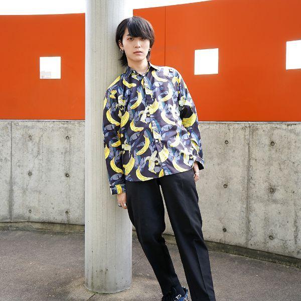 柄シャツ バナナ柄 長袖 シャツ ブラック ホワイト ダンス 衣装 ヒップ