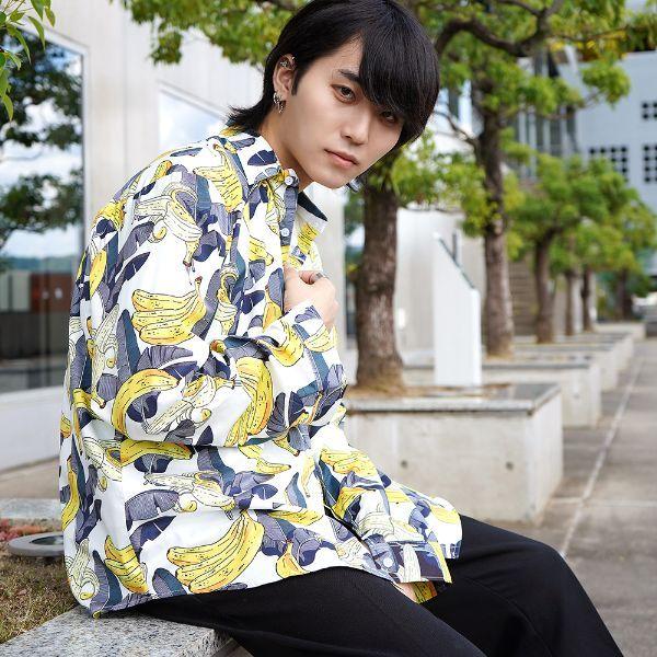 柄シャツ バナナ柄 長袖 シャツ ブラック ホワイト ダンス 衣装 ヒップ