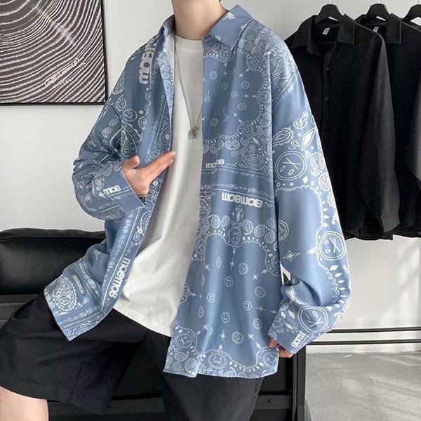 シャツ メンズ 長袖 大きい ストリート系ファッション 春夏 卸 ダンス 衣装 韓国 HIPHOP B系 アメカジ レディース ペイズリー 柄 ロゴ カジュアル シャツ メンズ 長袖 大きい ストリート系ファッション 春夏 卸