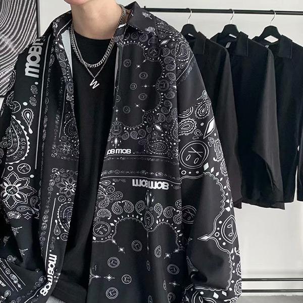 柄シャツ ペイズリー柄 バンダナ柄 ロゴ 長袖 シャツ トップス ダンス