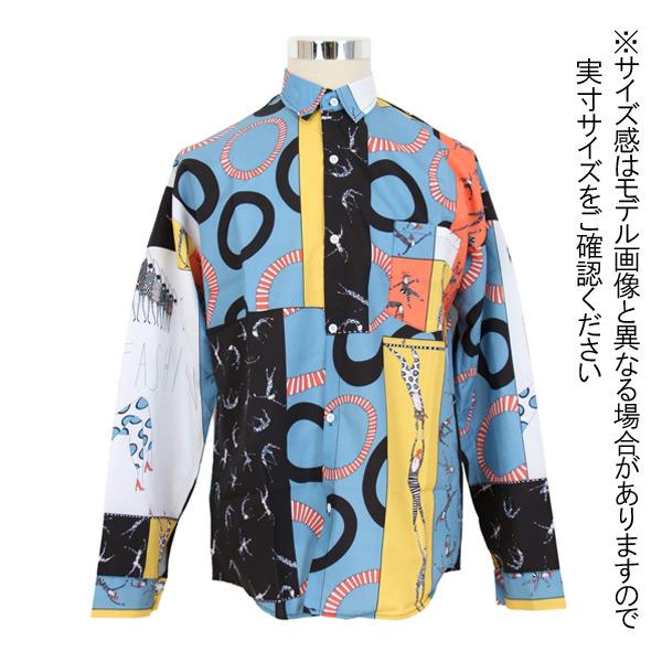柄シャツ 配色 柄MIX 幾何柄 長袖 カラフル プリント シャツ ダンス