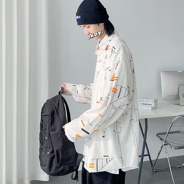 柄シャツ 数式柄 長袖 幾何学柄 数学 プリント シャツ トップス ダンス