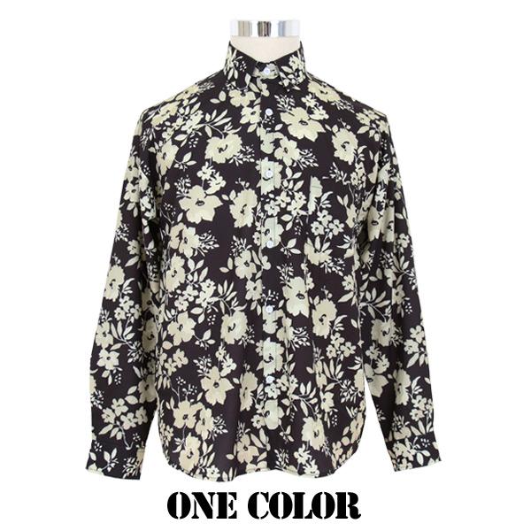 柄シャツ フラワー柄 ブラック×ベージュ 黒 花柄 長袖 シャツ ダンス