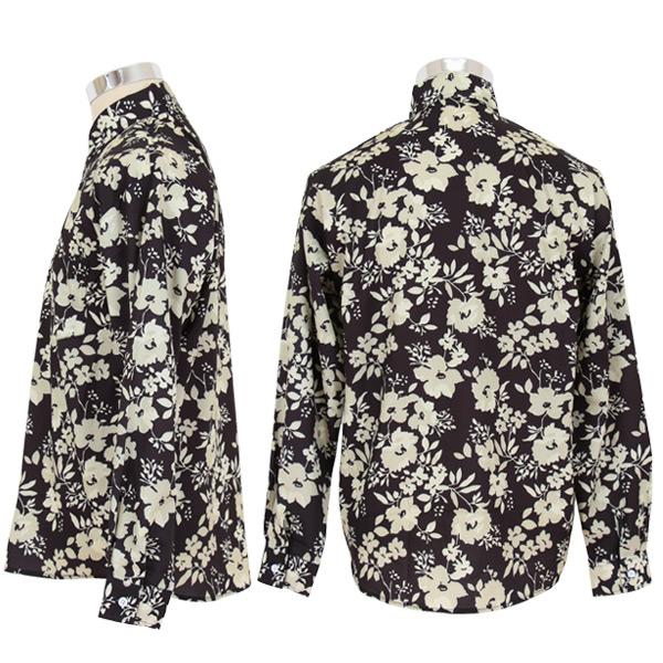 柄シャツ フラワー柄 ブラック×ベージュ 黒 花柄 長袖 シャツ ダンス
