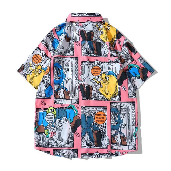 柄シャツ コミック柄 半袖 POP アメコミ風 カラフル ダンス 衣装