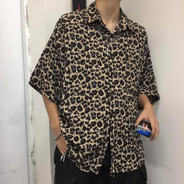 柄シャツ レオパード柄 半袖 シャツ ストリート系 ヒョウ柄 ダンス