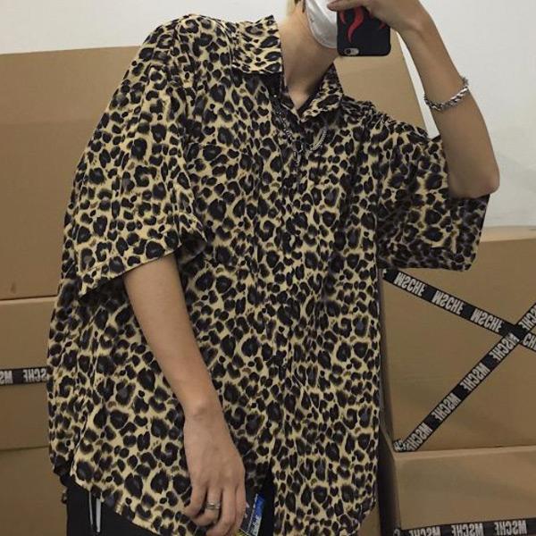 柄シャツ レオパード柄 半袖 シャツ ストリート系 ヒョウ柄 ダンス