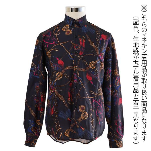 柄シャツ チェーンベルト柄 長袖シャツ レトロ ビンテージ風 ベージュ ブラック ダンス 衣装 ヒップホップ 韓国ファッション 大きいサイズ 個性的 服 シャツ |  | 07