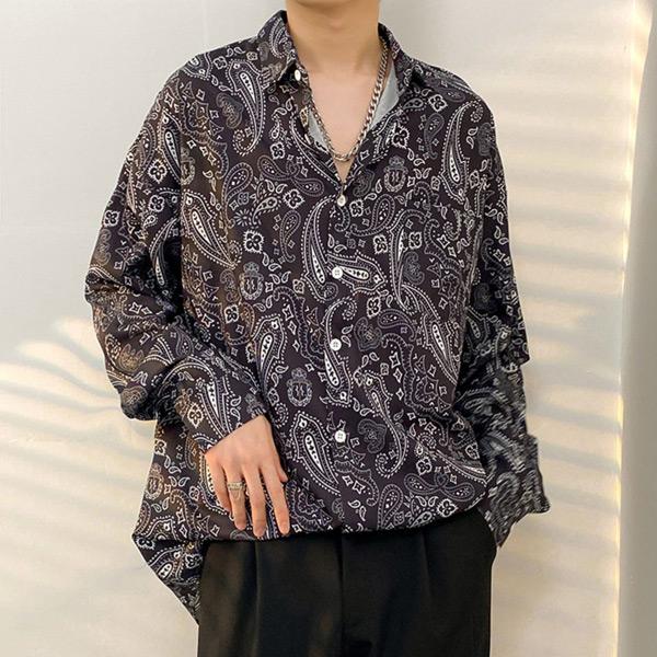 柄シャツ ペイズリー柄 長袖シャツ バンダナ柄 プリント 白 黒 ダンス 衣装 ヒップホップ 韓国 大きいサイズ 個性的 春服 秋服 シャツ トップス |  | 02