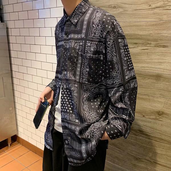 柄シャツ ペイズリー柄 バンダナ柄 長袖 黒 ブラック ダンス 衣装