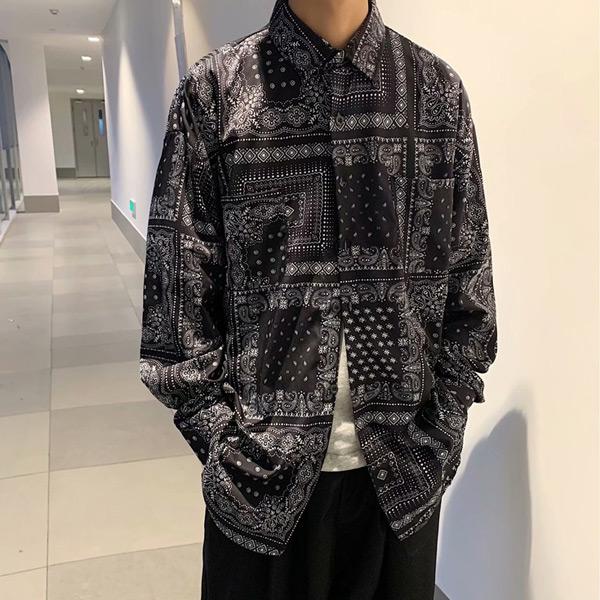 柄シャツ ペイズリー柄 バンダナ柄 長袖 黒 ブラック ダンス 衣装 