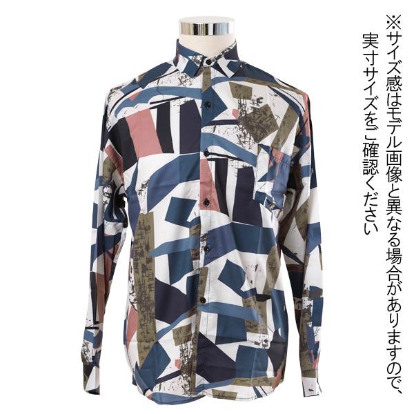 柄シャツ 幾何柄 ジオメトリック 長袖シャツ レトロ 配色 アート 