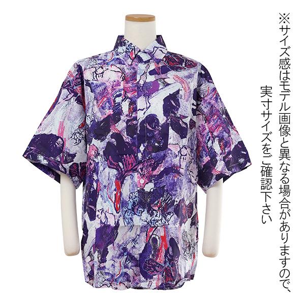 柄シャツ パープル 紫 アート 絵画 油絵 フラワー 花柄 抽象柄 半袖