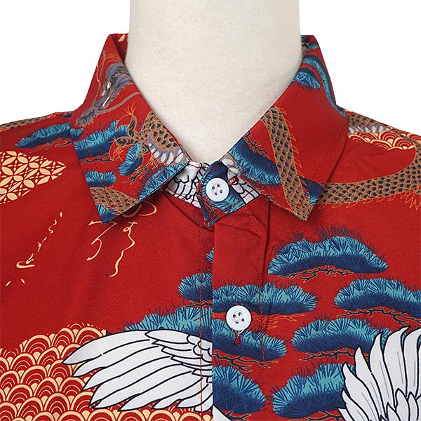 柄シャツ 和柄 和風 着物 浴衣 はっぴ 鶴 ツル 龍 ドラゴン 松 漢字