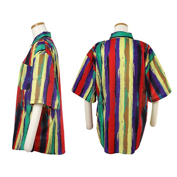 柄シャツ ストライプ 縞々 縞模様 マルチ カラフル ユニフォーム 派手