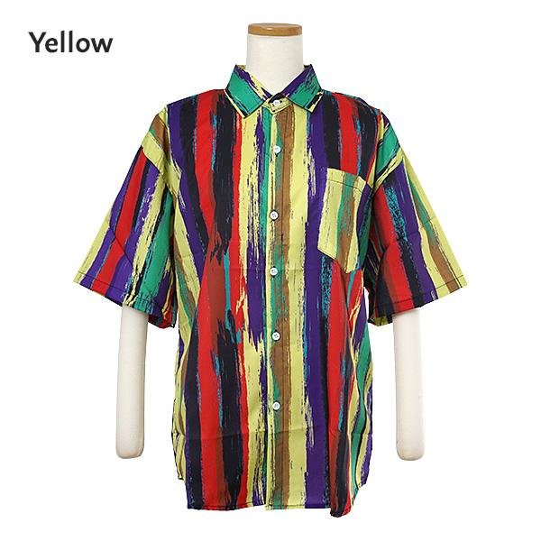 柄シャツ ストライプ 縞々 縞模様 マルチ カラフル ユニフォーム 派手