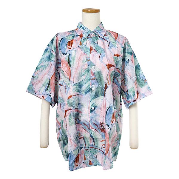 柄シャツ ペイント 絵画 芸術 抽象柄 ピカソ風 油絵 半袖 夏 オーバー  