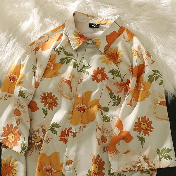 柄シャツ 花柄 フラワー柄 花 フラワー 草花柄 ボタニカル ベージュ 