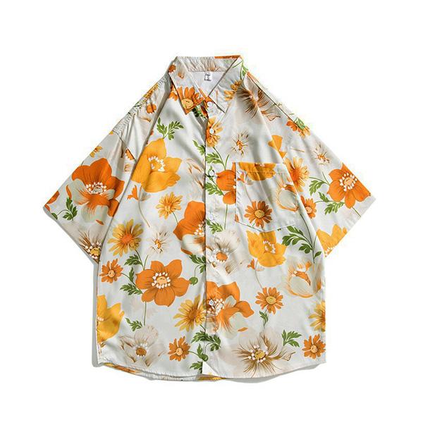 柄シャツ 花柄 フラワー柄 花 フラワー 草花柄 ボタニカル ベージュ 