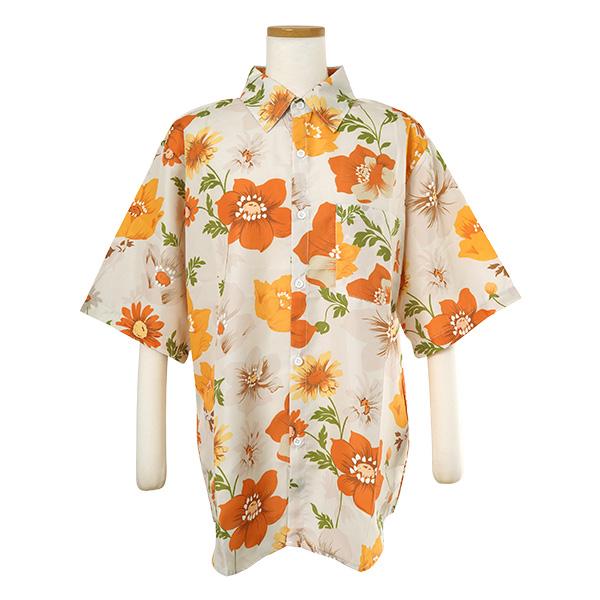 柄シャツ 花柄 フラワー柄 花 フラワー 草花柄 ボタニカル ベージュ