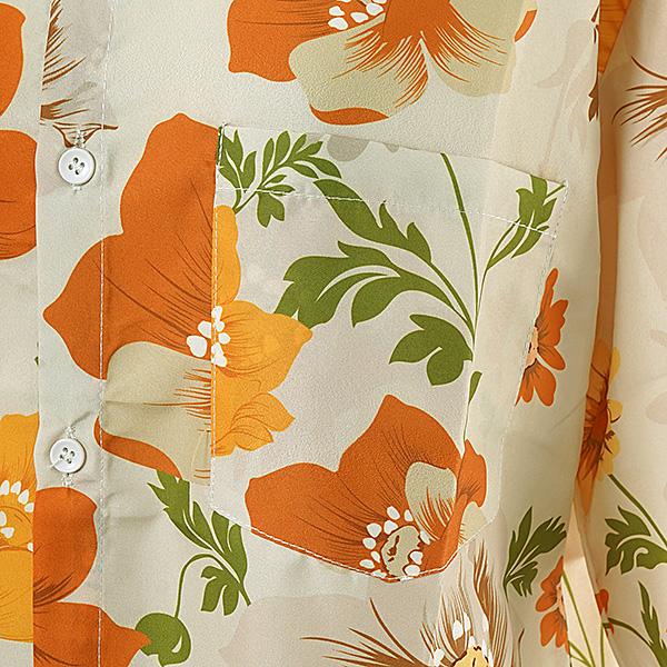 柄シャツ 花柄 フラワー柄 花 フラワー 草花柄 ボタニカル ベージュ