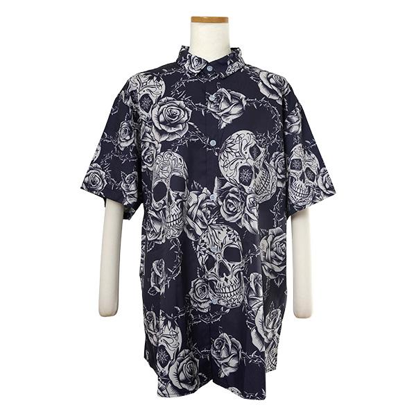 MILKBOY オーバーサイズ シャツ 薔薇 スカル 柄シャツ ドクロ スカル ガイコツ 骸骨 バラ 薔薇 フラワー 花柄