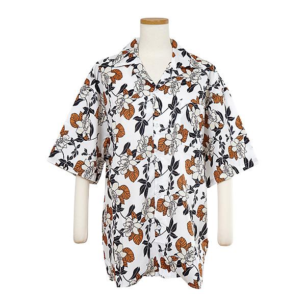 柄シャツ 花柄 フラワー ボタニカル 植物柄 ヴィンテージ 白 ホワイト