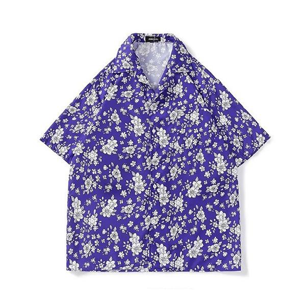 柄シャツ フラワー アロハ 花柄 小花柄 ボタニカル ブルー パープル 青