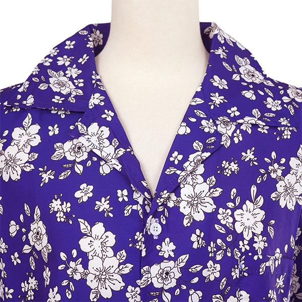 柄シャツ フラワー アロハ 花柄 小花柄 ボタニカル ブルー パープル 青