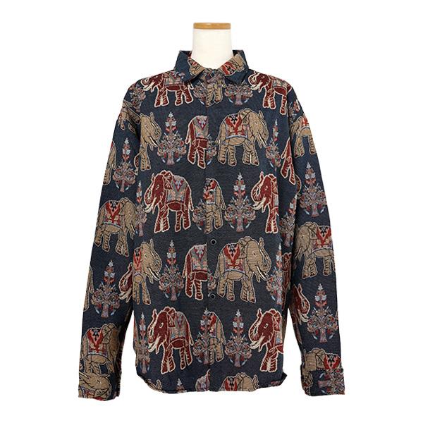 柄シャツ ジャカード ゾウ 像 エレファント 動物柄 アニマル柄