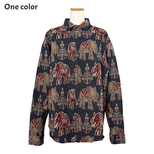 柄シャツ ジャカード ゾウ 像 エレファント 動物柄 アニマル柄