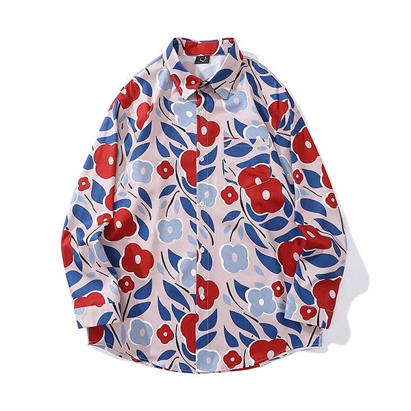 柄シャツ 花柄 フラワー 北欧 北欧風 モダン レトロモダン ピンク