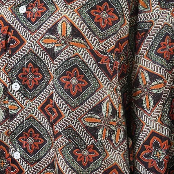 柄シャツ 花柄 フラワー ダイヤ柄 エスニック アジアン 植物柄 ボタニカル オレンジ グリーン 長袖 長袖シャツ オーバーサイズ 衣装 韓国 大きいサイズ 個性的 |  | 05