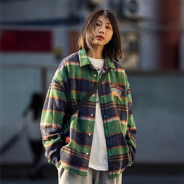 柄シャツ チェック柄 チェック ネルシャツ 起毛 刺繍 ワッペン ロゴ