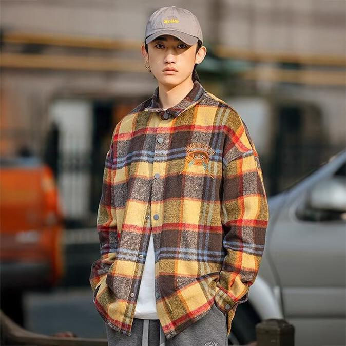 柄シャツ チェック柄 チェック ネルシャツ 起毛 刺繍 ワッペン ロゴ