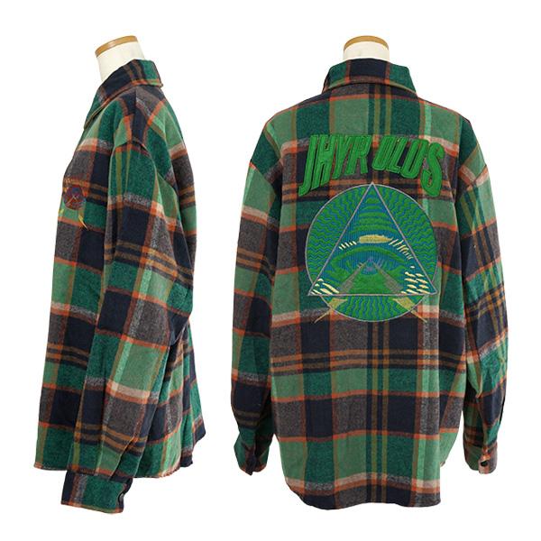 柄シャツ チェック柄 チェック ネルシャツ 起毛 刺繍 ワッペン ロゴ