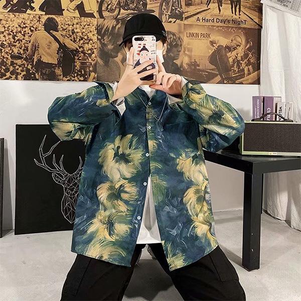 柄シャツ 植物柄 ボタニカル柄 フラワー柄 花柄 トロピカル柄 ブルー グリーン 長袖 長袖シャツ オーバーサイズ 衣装 韓国 大きいサイズ 個性的 春服 夏服 秋服 |  | 02