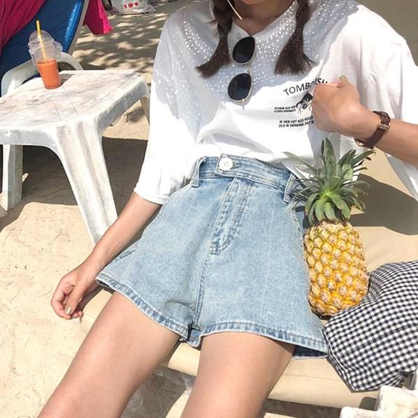 パンツ デニム ショート シンプル ダメージ ライトブルー アシメ 膝上