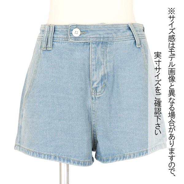 パンツ デニム ショート シンプル ダメージ ライトブルー アシメ 膝上