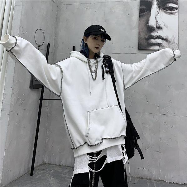 パーカー レディース ストリート系 フーディー 配色ステッチ ビッグシルエット 大きいサイズ X1a028 韓国系ダンスウェアdecorative 通販 Yahoo ショッピング