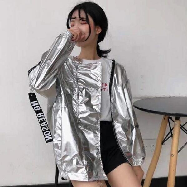 MSGM シルバー×オーロラ　ジャケット　パーカー　長袖　シャカシャカ　ダンス ウインドブレーカー シャカシャカ パープル シルバー 光沢感