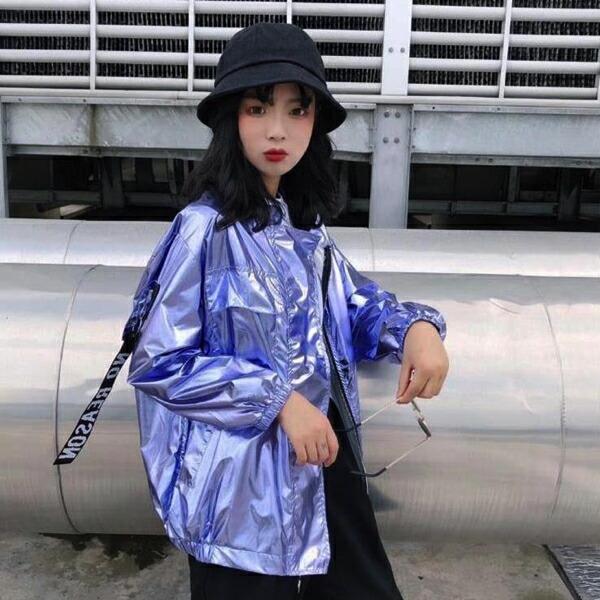 ウインドブレーカー シャカシャカ パープル シルバー 光沢感