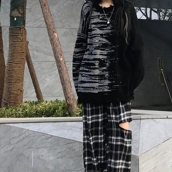 チェック柄 カジュアル パンツ ルーズ ワイドレッグ ストレート ハイウエスト 黒 白 韓国系 ストリート系 ストリートファッション レディース Y4a108 韓国系ダンスウェアdecorative 通販 Yahoo ショッピング