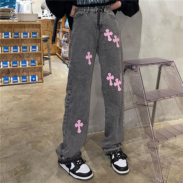 ピンククロス ジーンズ スモーキーグレー デニム レトロ ウォッシュ