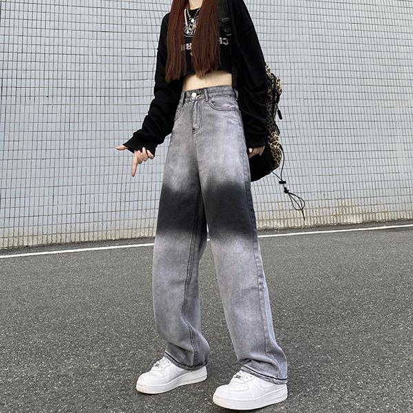 グレー　ジーパン　ストレート グラデーション グレー デニム ジーパン ワイドレッグ