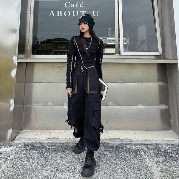 スリム カーゴパンツ ブラック ポケット カジュアル ハイウエスト コットン 秋 冬 韓国系 ストリート系 ストリートファッション レディース Y4a198 韓国系ダンスウェアdecorative 通販 Yahoo ショッピング
