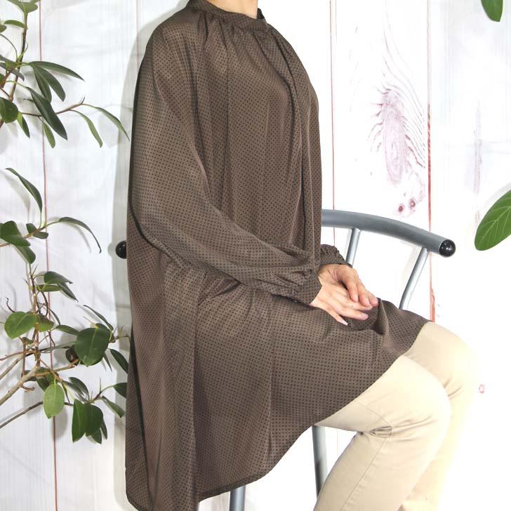 日本製 ギャザーチュニック 小紋柄 ナチュラルデシン M〜L 4L〜5L 送料無料 20代 30代 40代 50代 60代 70代 80代 AJ167 |  | 01