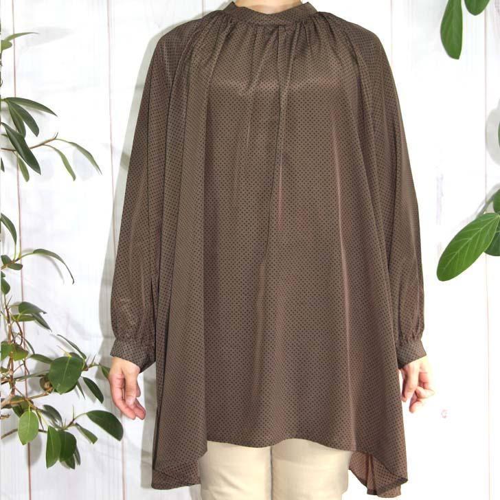 日本製 ギャザーチュニック 小紋柄 ナチュラルデシン M〜L 4L〜5L 送料無料 20代 30代 40代 50代 60代 70代 80代 AJ167 |  | 02